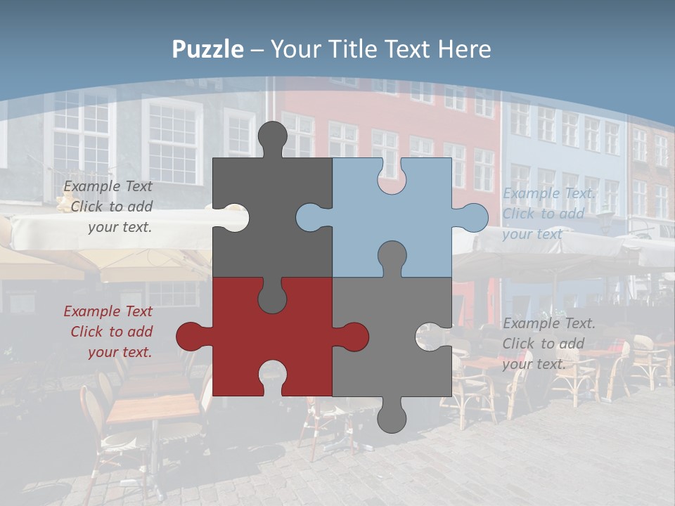 A Row Of Tables And Chairs With Umbrellas Over Them PowerPoint Template