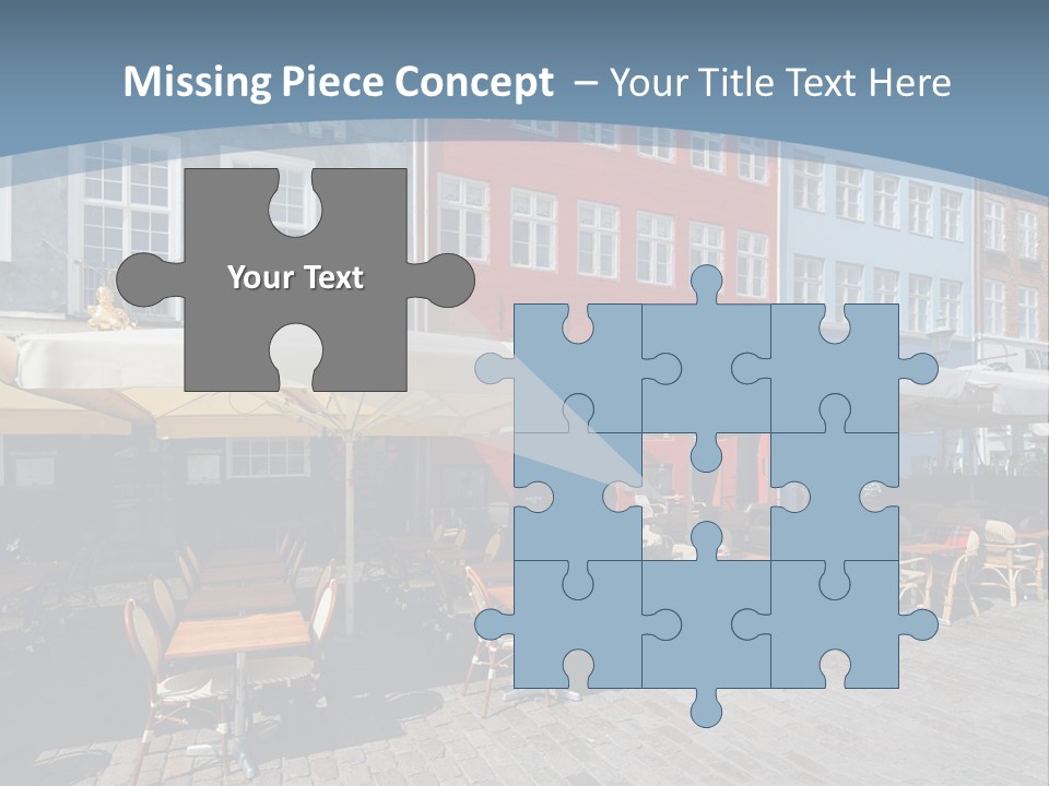 A Row Of Tables And Chairs With Umbrellas Over Them PowerPoint Template