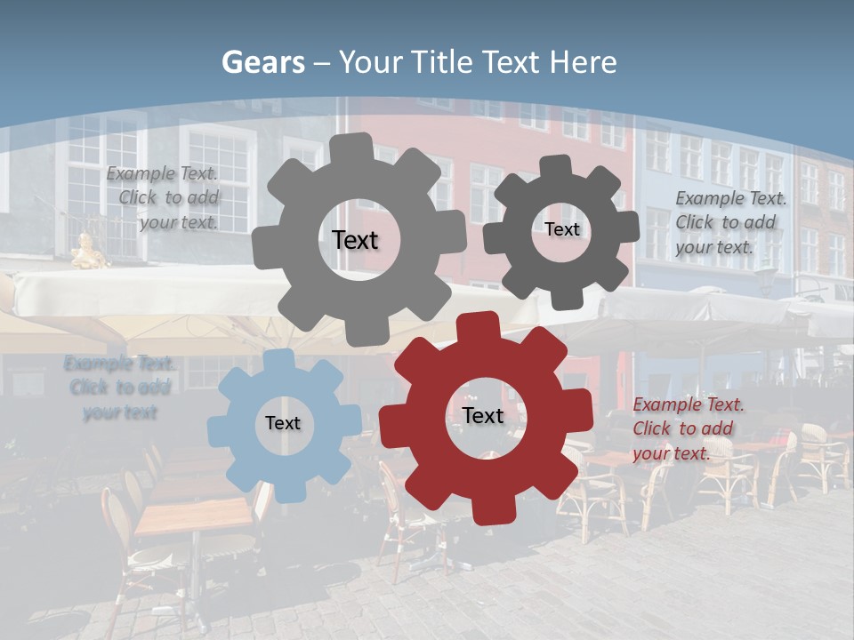 A Row Of Tables And Chairs With Umbrellas Over Them PowerPoint Template