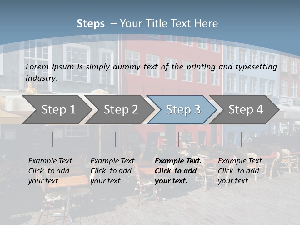 A Row Of Tables And Chairs With Umbrellas Over Them PowerPoint Template
