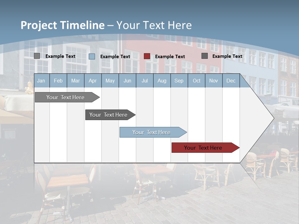 A Row Of Tables And Chairs With Umbrellas Over Them PowerPoint Template