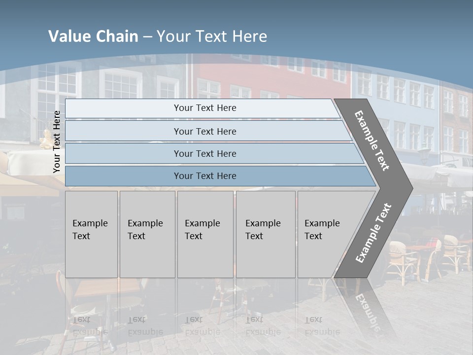 A Row Of Tables And Chairs With Umbrellas Over Them PowerPoint Template