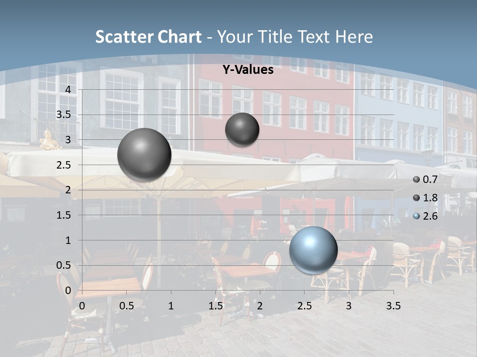 A Row Of Tables And Chairs With Umbrellas Over Them PowerPoint Template