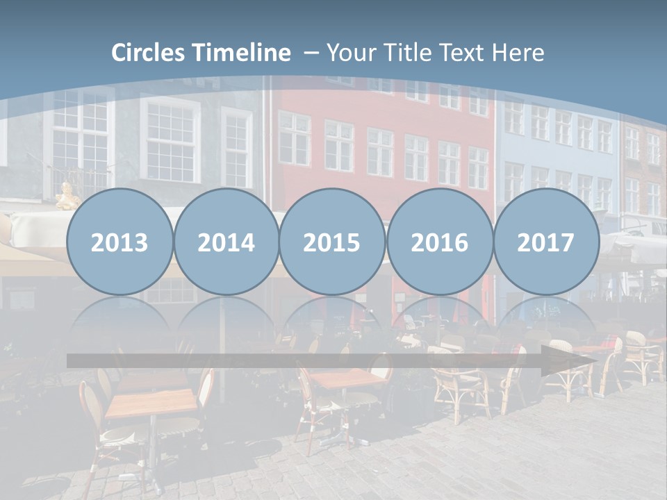 A Row Of Tables And Chairs With Umbrellas Over Them PowerPoint Template