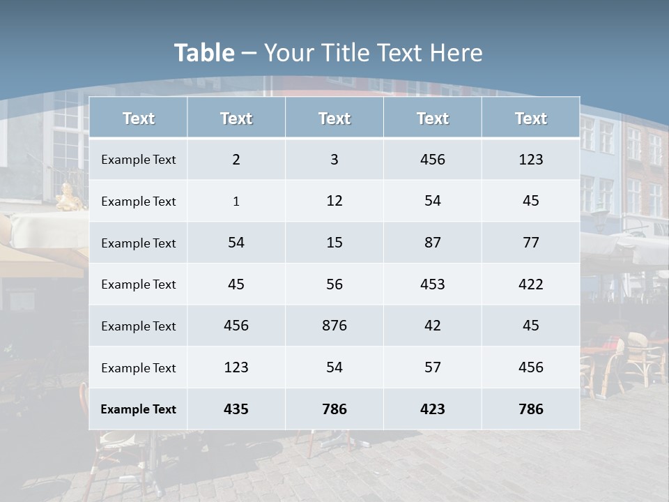 A Row Of Tables And Chairs With Umbrellas Over Them PowerPoint Template