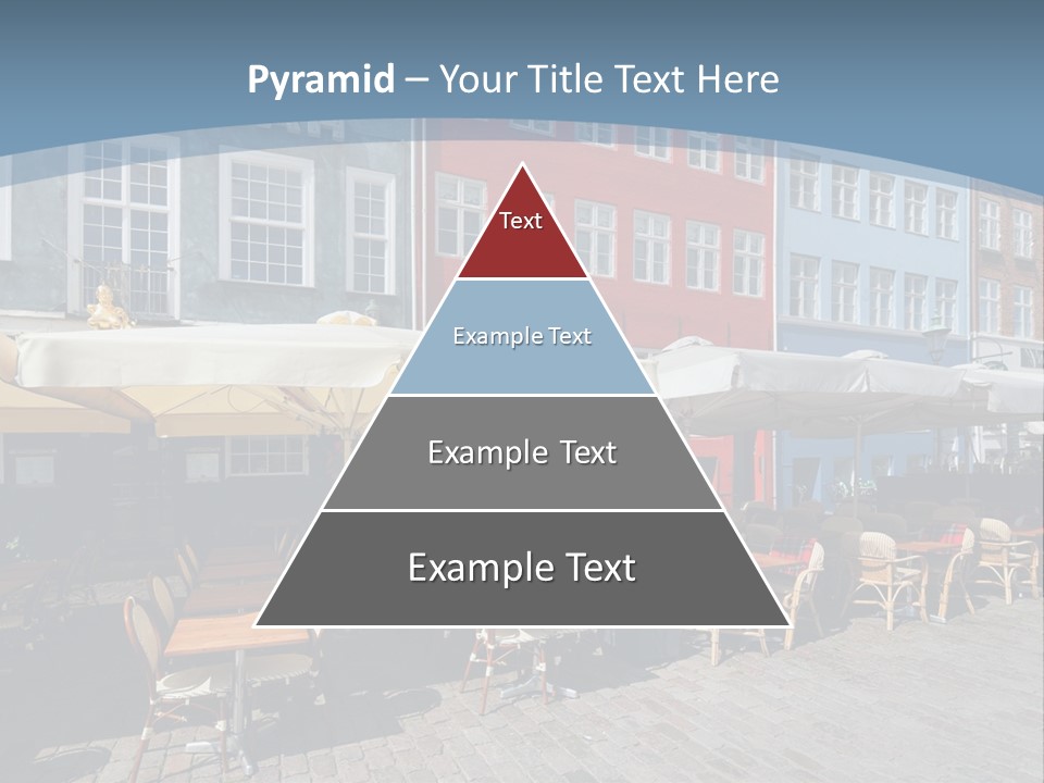 A Row Of Tables And Chairs With Umbrellas Over Them PowerPoint Template