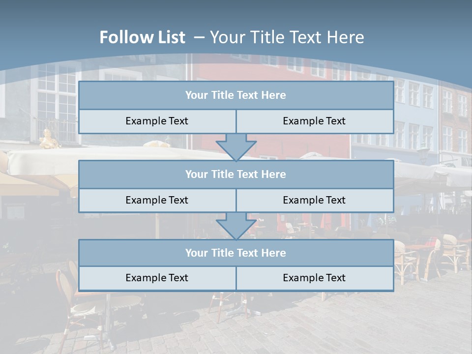 A Row Of Tables And Chairs With Umbrellas Over Them PowerPoint Template