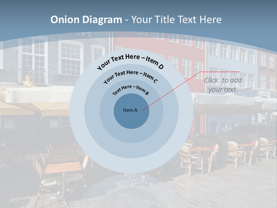 A Row Of Tables And Chairs With Umbrellas Over Them PowerPoint Template