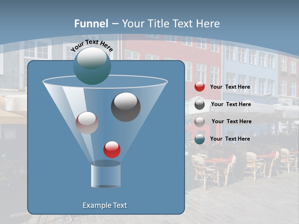 A Row Of Tables And Chairs With Umbrellas Over Them PowerPoint Template