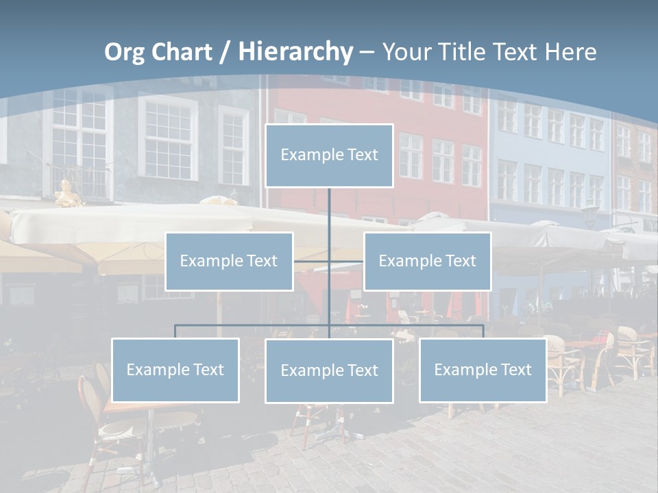 A Row Of Tables And Chairs With Umbrellas Over Them PowerPoint Template