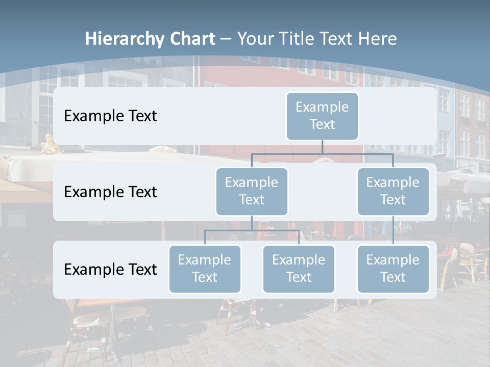 A Row Of Tables And Chairs With Umbrellas Over Them PowerPoint Template