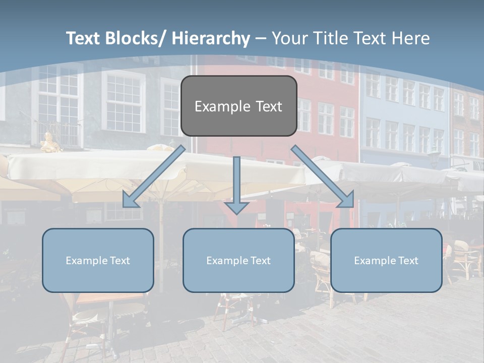 A Row Of Tables And Chairs With Umbrellas Over Them PowerPoint Template