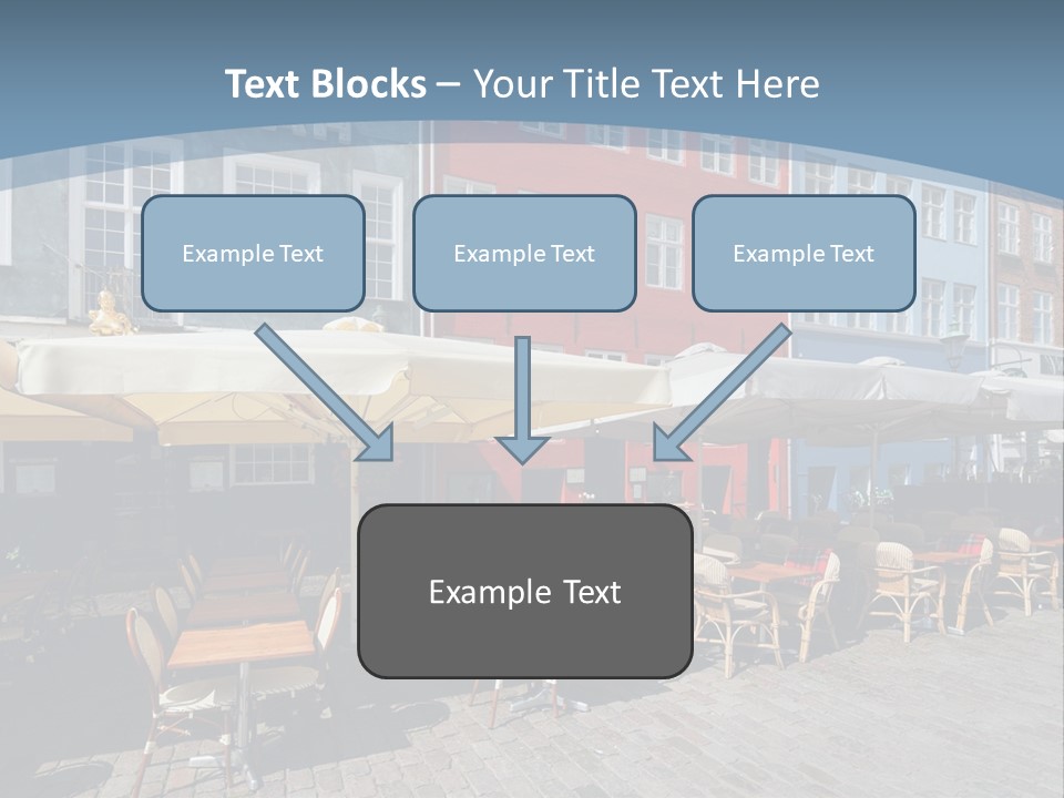 A Row Of Tables And Chairs With Umbrellas Over Them PowerPoint Template