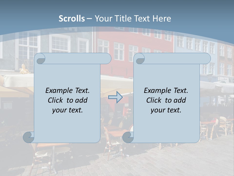 A Row Of Tables And Chairs With Umbrellas Over Them PowerPoint Template