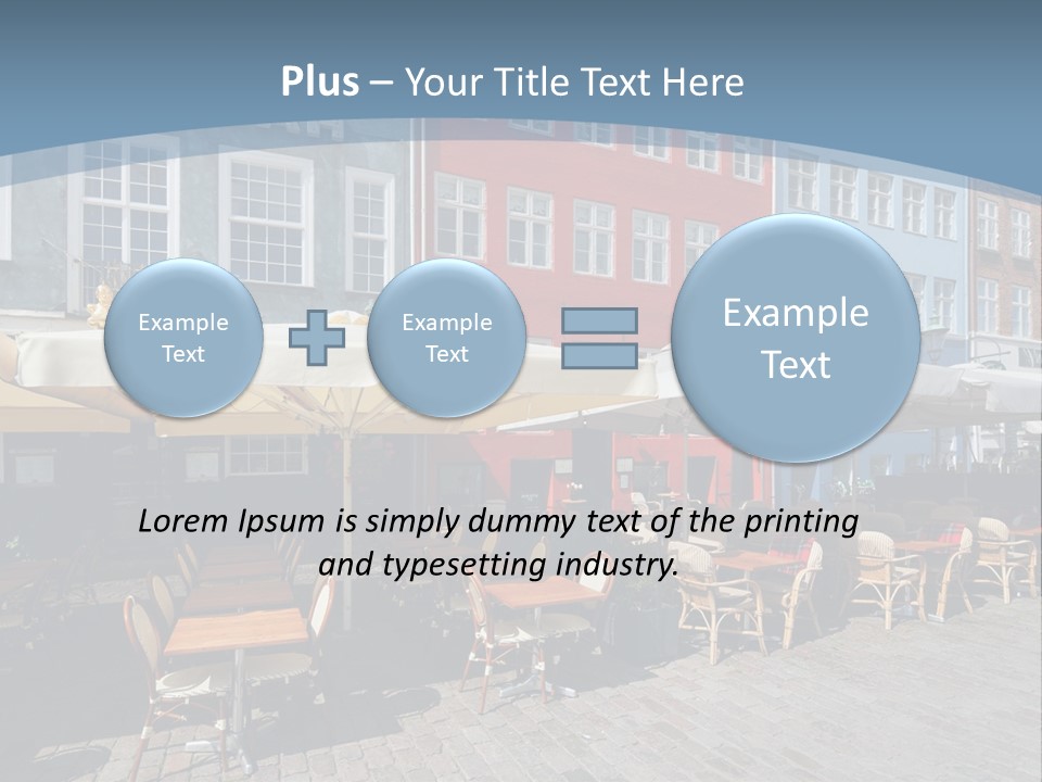 A Row Of Tables And Chairs With Umbrellas Over Them PowerPoint Template