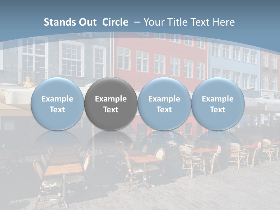 A Row Of Tables And Chairs With Umbrellas Over Them PowerPoint Template