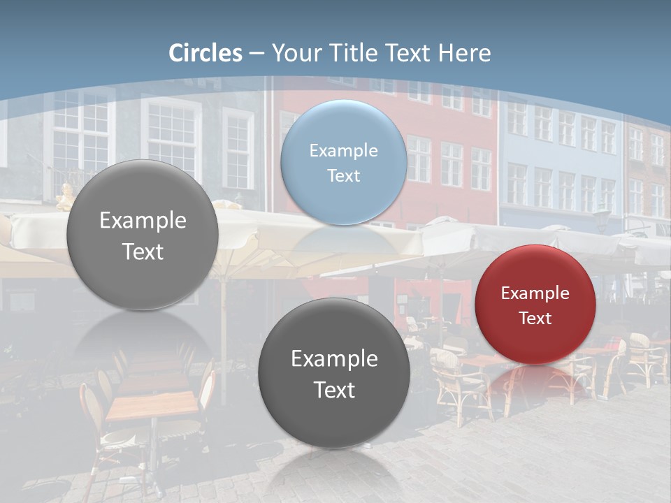 A Row Of Tables And Chairs With Umbrellas Over Them PowerPoint Template