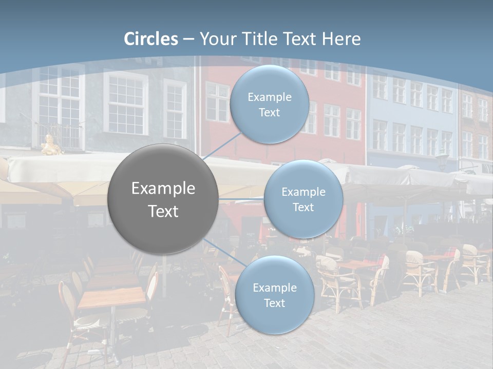 A Row Of Tables And Chairs With Umbrellas Over Them PowerPoint Template