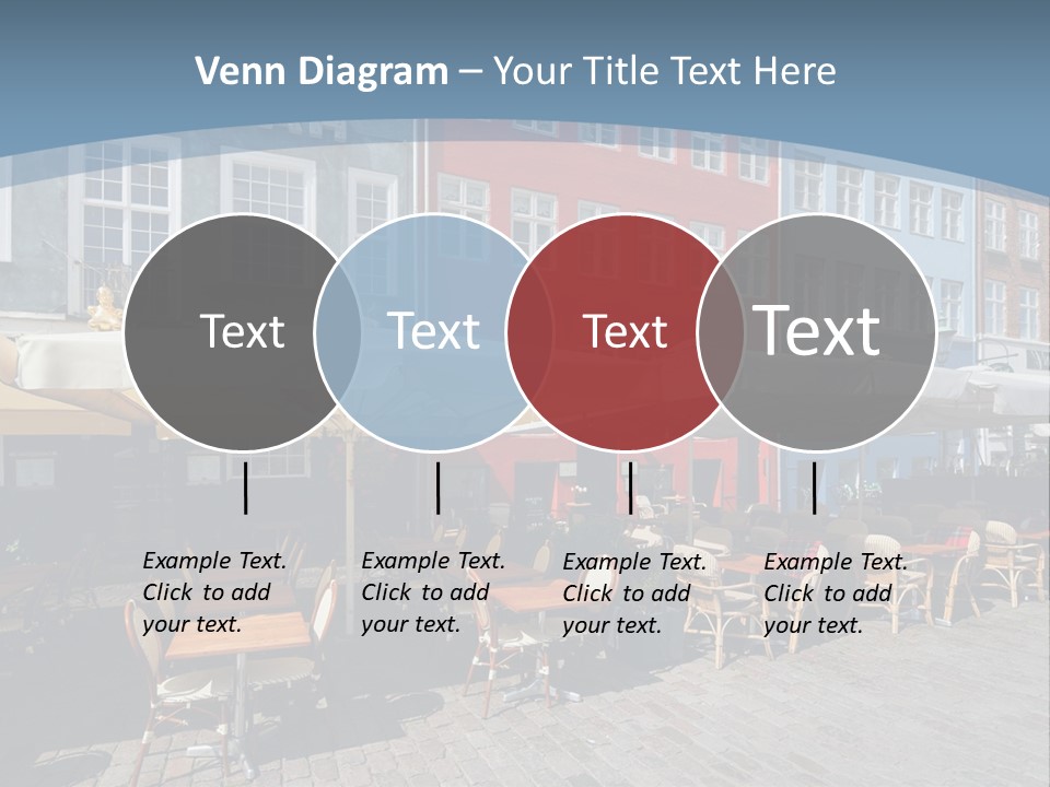 A Row Of Tables And Chairs With Umbrellas Over Them PowerPoint Template