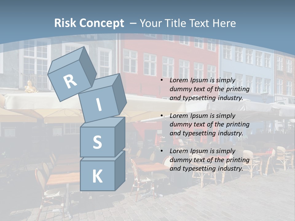 A Row Of Tables And Chairs With Umbrellas Over Them PowerPoint Template