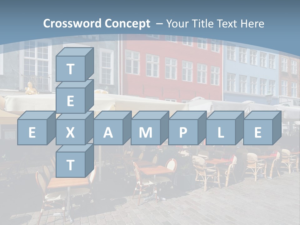 A Row Of Tables And Chairs With Umbrellas Over Them PowerPoint Template