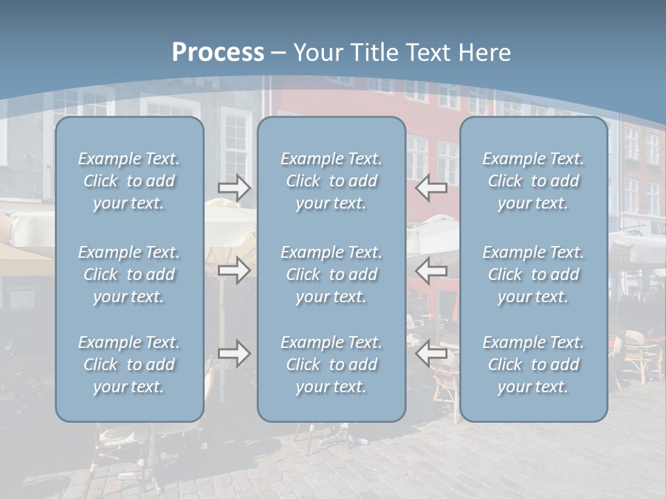 A Row Of Tables And Chairs With Umbrellas Over Them PowerPoint Template