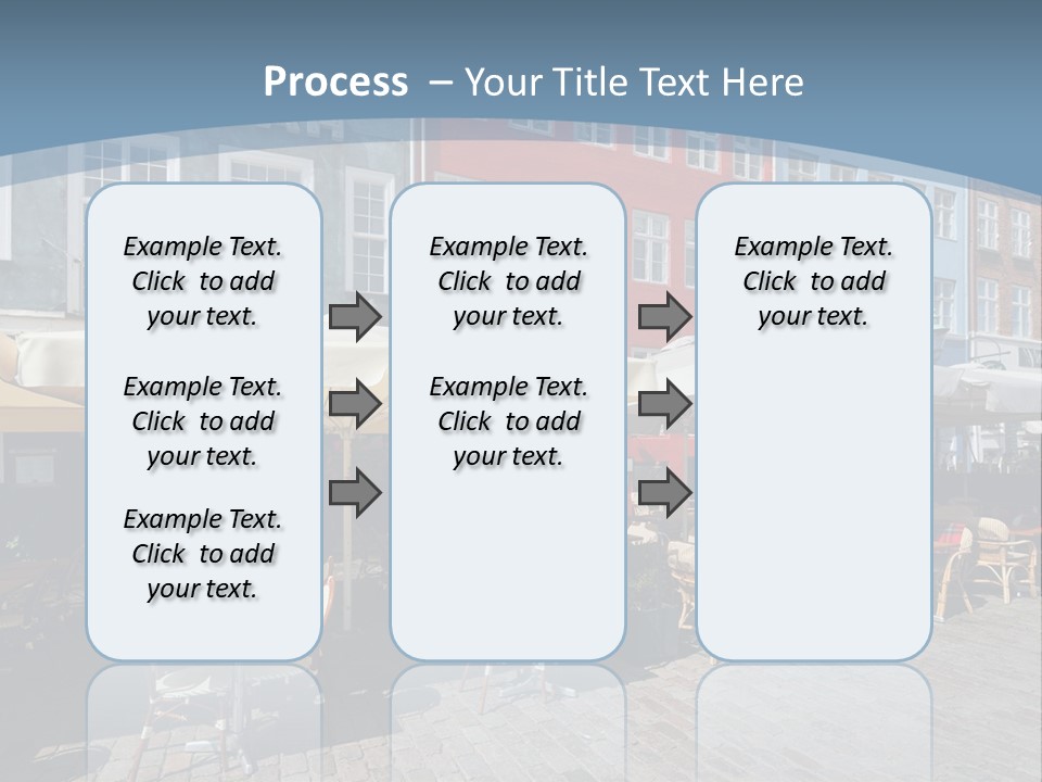 A Row Of Tables And Chairs With Umbrellas Over Them PowerPoint Template