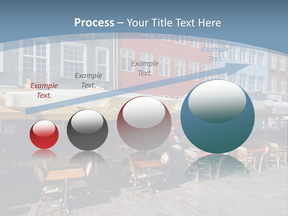 A Row Of Tables And Chairs With Umbrellas Over Them PowerPoint Template