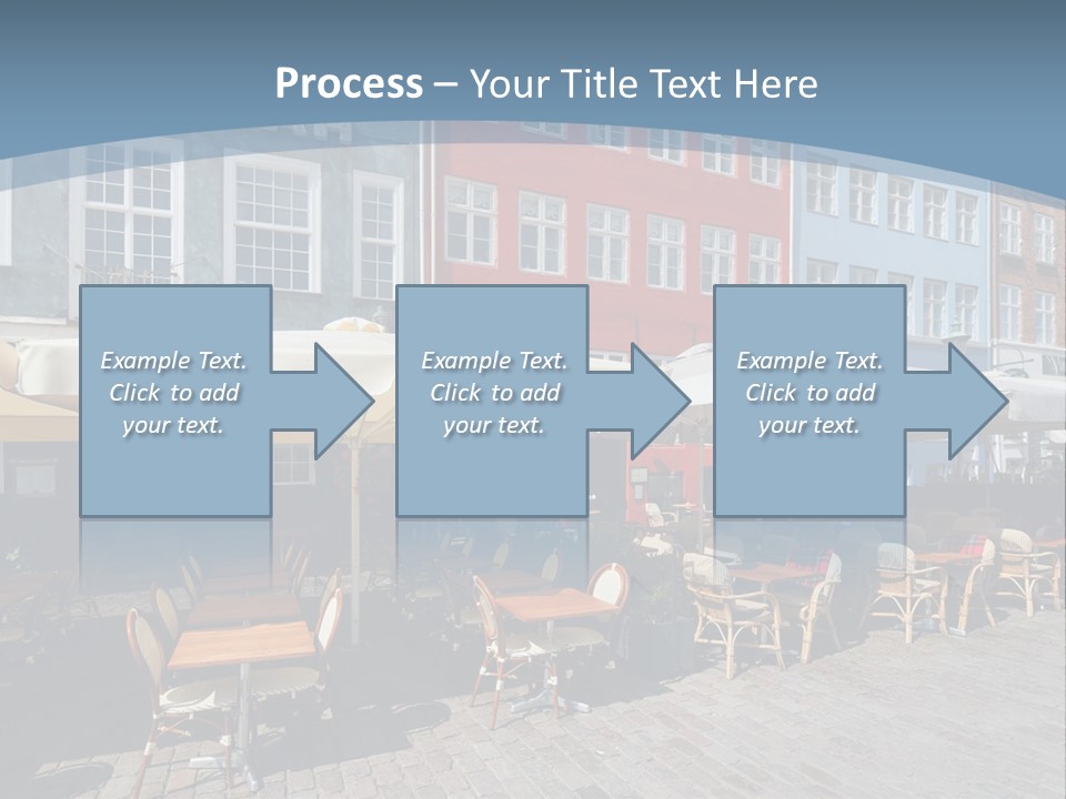 A Row Of Tables And Chairs With Umbrellas Over Them PowerPoint Template