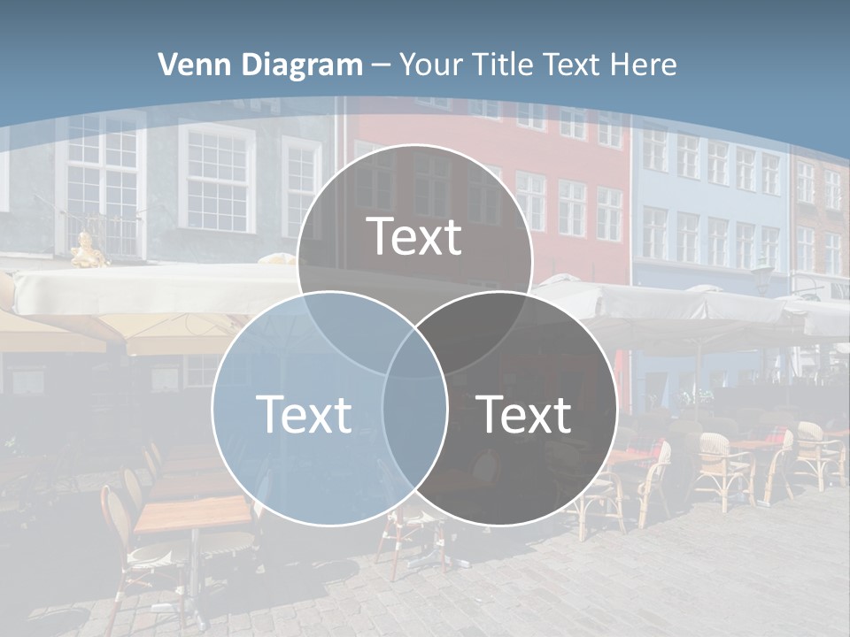 A Row Of Tables And Chairs With Umbrellas Over Them PowerPoint Template