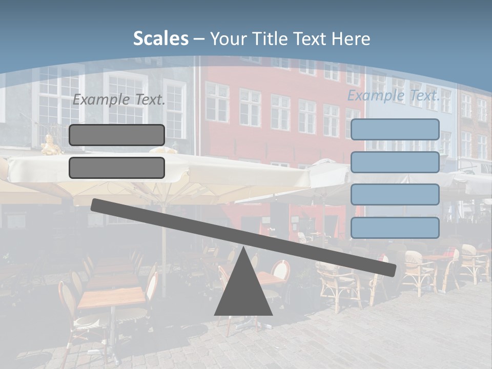 A Row Of Tables And Chairs With Umbrellas Over Them PowerPoint Template
