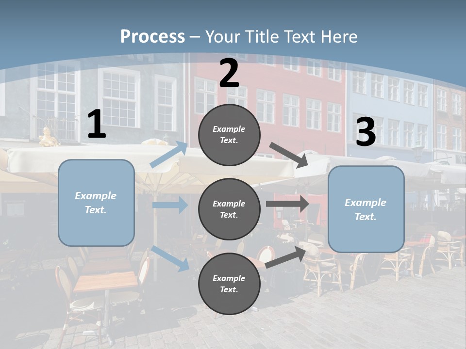 A Row Of Tables And Chairs With Umbrellas Over Them PowerPoint Template