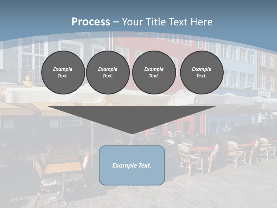 A Row Of Tables And Chairs With Umbrellas Over Them PowerPoint Template