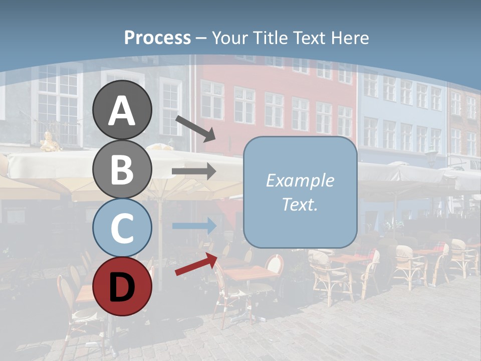 A Row Of Tables And Chairs With Umbrellas Over Them PowerPoint Template