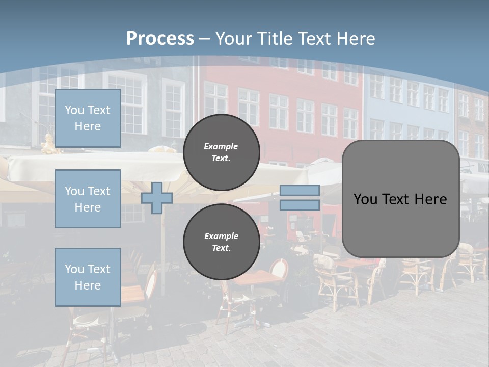 A Row Of Tables And Chairs With Umbrellas Over Them PowerPoint Template