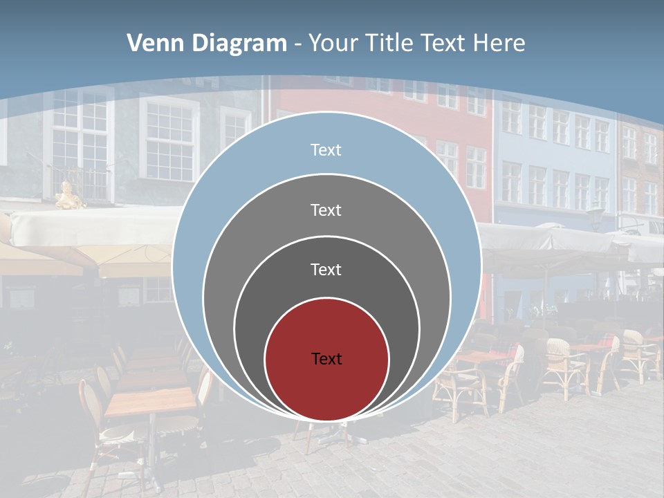 A Row Of Tables And Chairs With Umbrellas Over Them PowerPoint Template