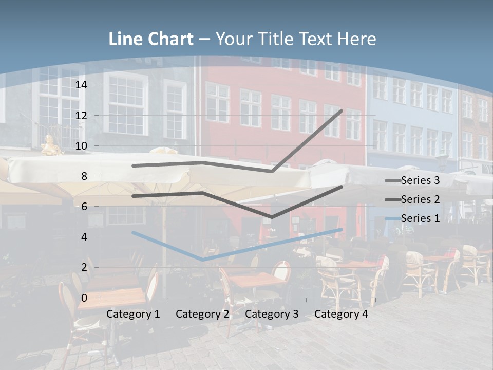 A Row Of Tables And Chairs With Umbrellas Over Them PowerPoint Template