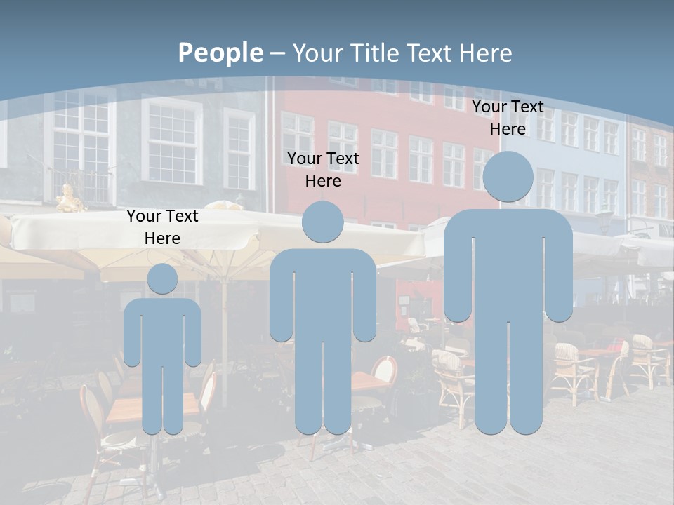 A Row Of Tables And Chairs With Umbrellas Over Them PowerPoint Template