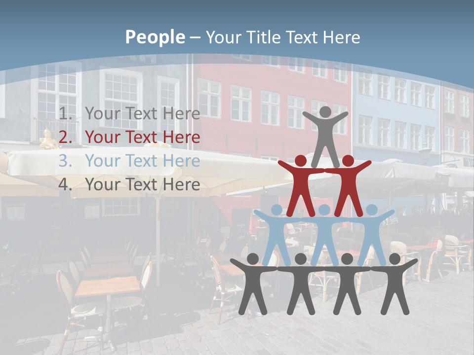 A Row Of Tables And Chairs With Umbrellas Over Them PowerPoint Template