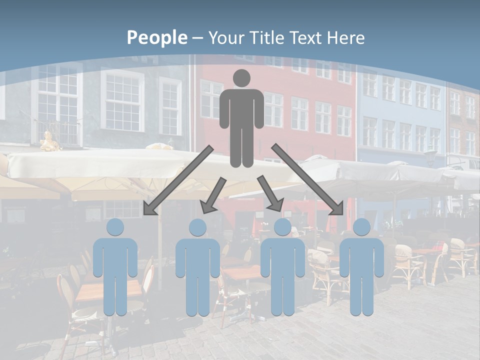 A Row Of Tables And Chairs With Umbrellas Over Them PowerPoint Template