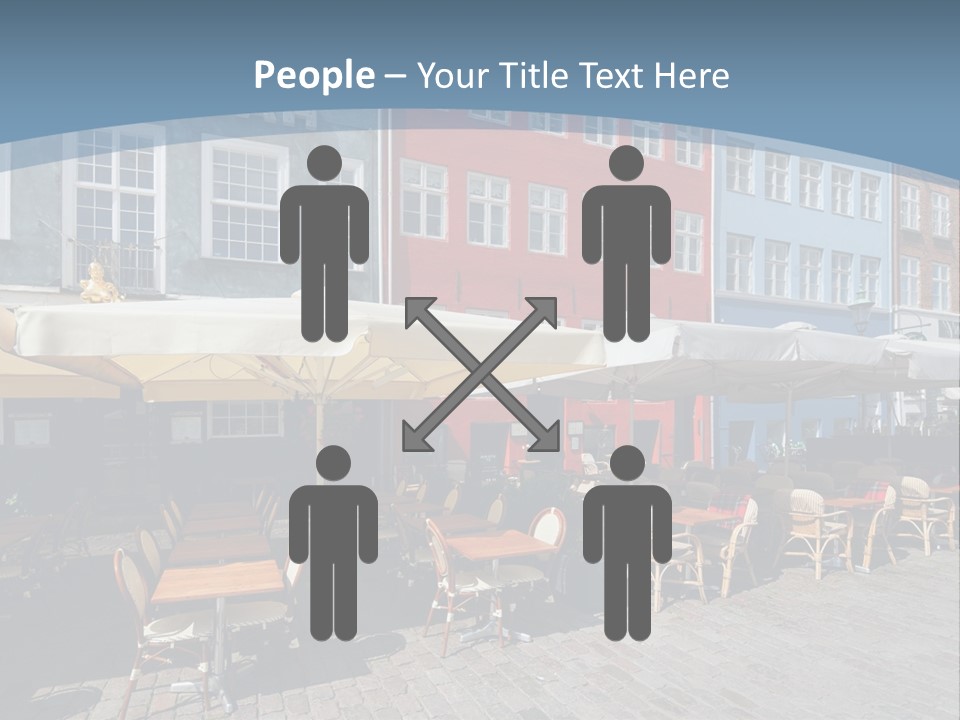 A Row Of Tables And Chairs With Umbrellas Over Them PowerPoint Template