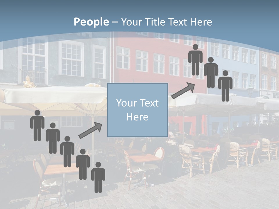 A Row Of Tables And Chairs With Umbrellas Over Them PowerPoint Template