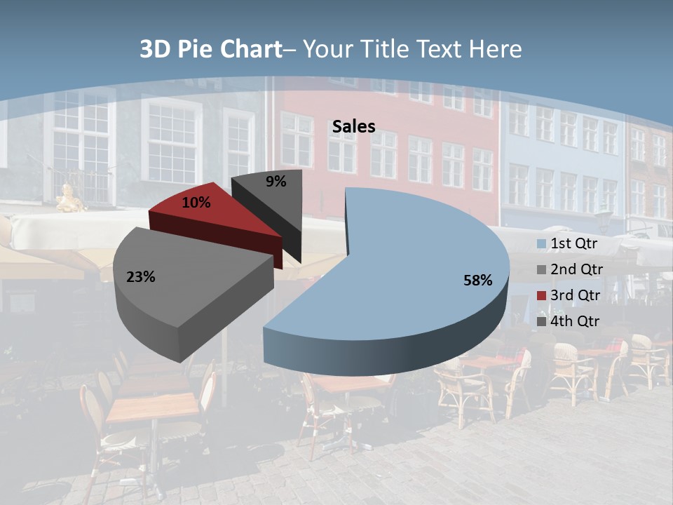 A Row Of Tables And Chairs With Umbrellas Over Them PowerPoint Template