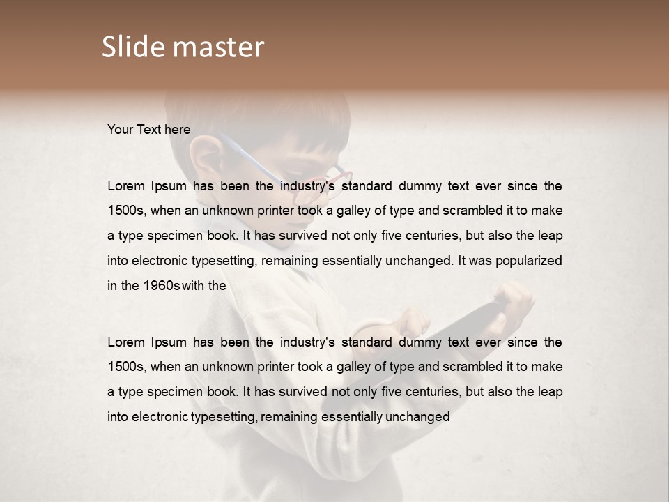 A Young Boy Wearing Glasses Holding A Tablet PowerPoint Template