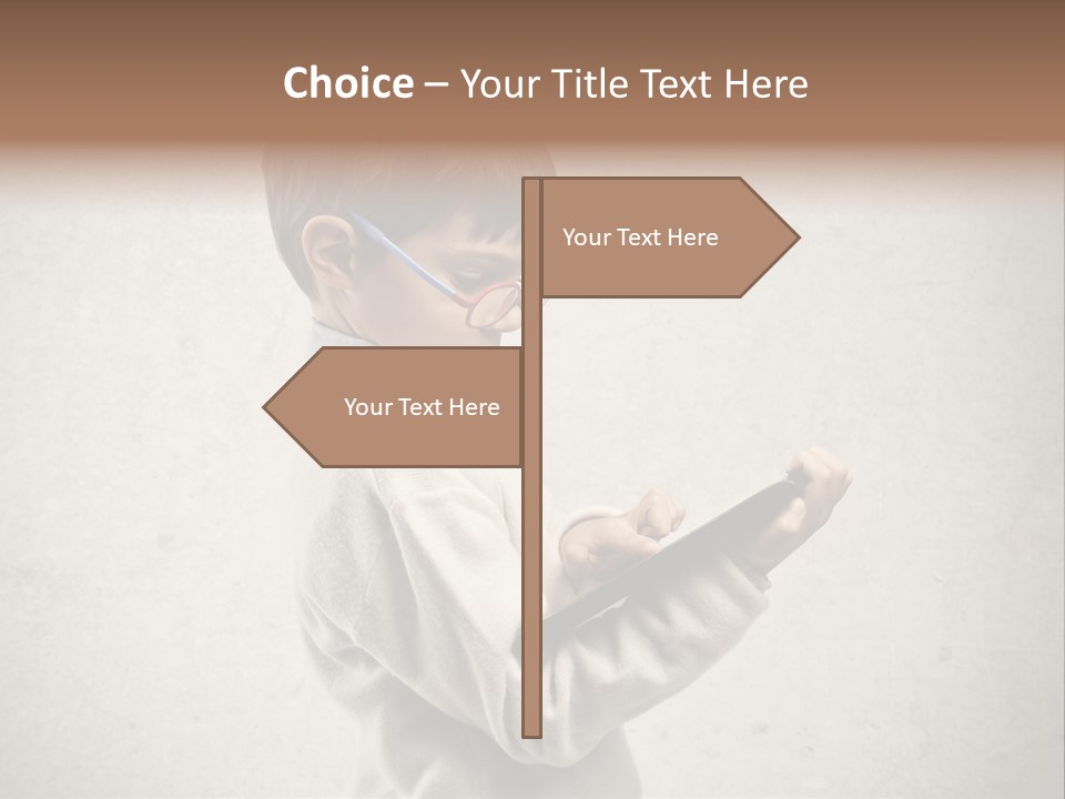 A Young Boy Wearing Glasses Holding A Tablet PowerPoint Template