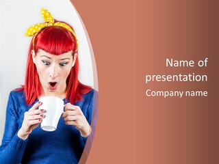 A Woman With Red Hair Holding A Cup Of Coffee PowerPoint Template