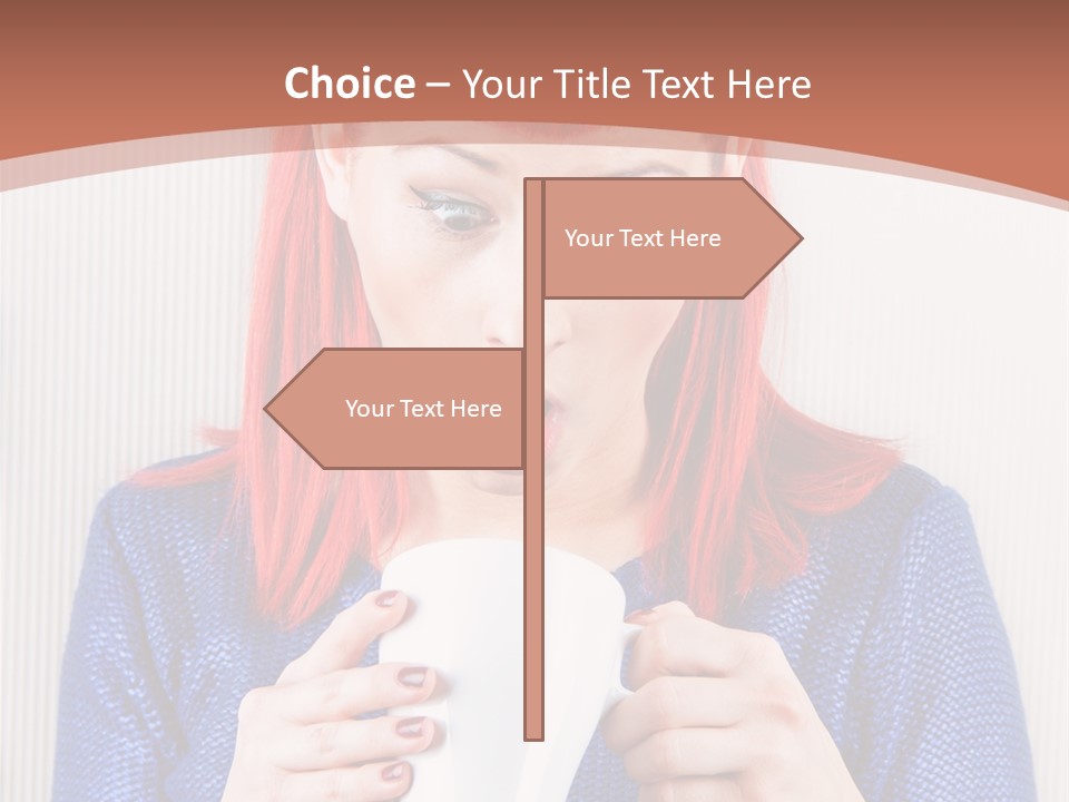 A Woman With Red Hair Holding A Cup Of Coffee PowerPoint Template