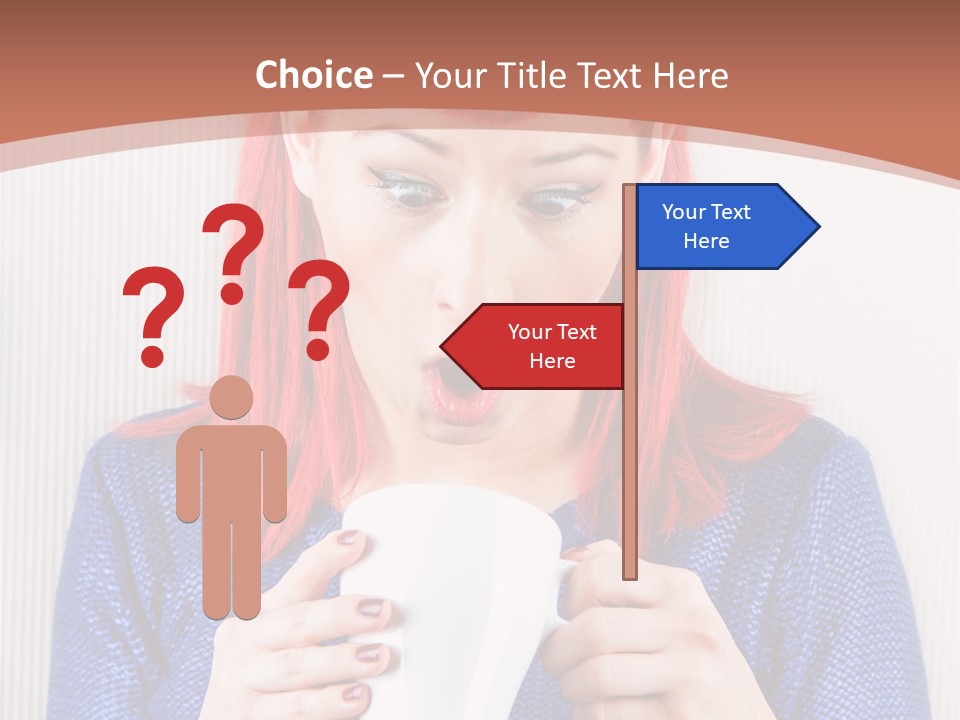 A Woman With Red Hair Holding A Cup Of Coffee PowerPoint Template