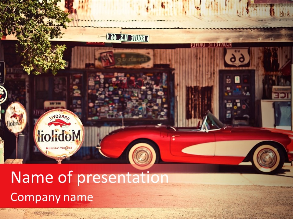 Red Revival Highway PowerPoint Template