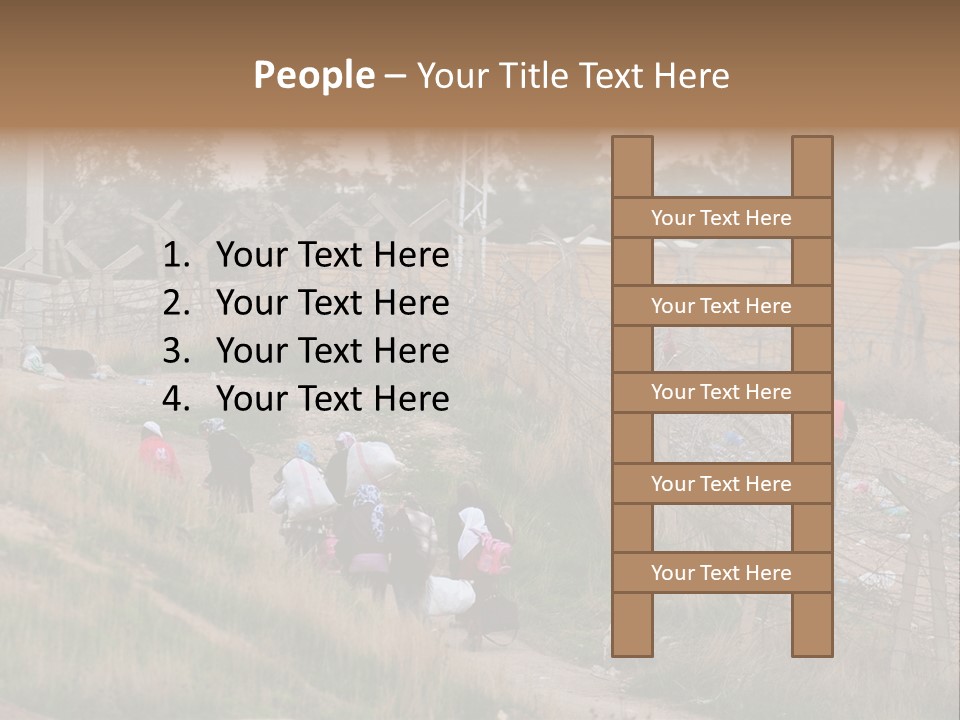 A Group Of People Walking Up A Hill PowerPoint Template
